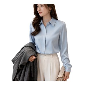 Camisa de Satén de Manga Larga para Mujer, Estilo Nuevo de Primavera y Otoño, con Cuello Camisero y Botones, para Oficina, Todas las Temporadas - Product Image 1