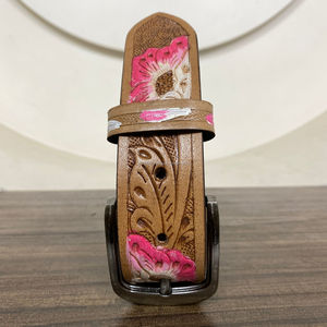 เข็มขัดหนังแท้สำหรับเด็กพร้อมเครื่องมือแนวตะวันตกดีไซน์ลายดอกไม้สีชมพูทนทานและมีสไตล์สำหรับเด็กชายและเด็กหญิง - Product Image 4