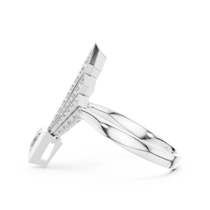 Anillo de Diamantes para Mujer de Plata 925 de Vanguardia de 0.57 CT con Bisel Triangular, Halo Geométrico y Corona de Flecha para Compromiso - Product Image 1