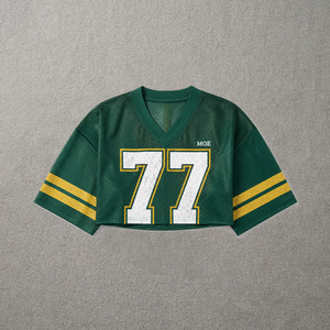 Heavyweight Mesh Crop Top Football Jersey Number women's shirt Oversized Boxy Fit Short Sleeve Cropped 100% Cotton Custom Design - Product Image 3