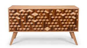 Buffet en bois de style mid-century moderne avec incrustations géométriques, fait main pour le mobilier de salon - Product Image 2