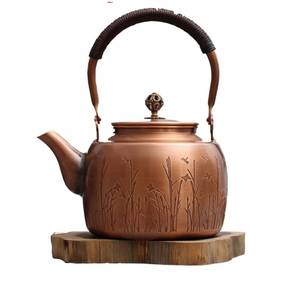 กาต้มน้ำทองแดงทรงกลมมีฝาปิดสไตล์วินเทจ หม้อโลหะสำหรับกาแฟและชา - Product Image 3