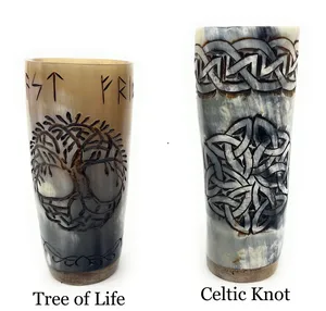 Vasos de cuerno de búfalo natural grabados a medida, vasos de chupito vikingos pulidos para cerveza y hidromiel ecológicas, elegante taza de té estilo romántico - Product Image 4