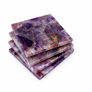 Posavasos Cuadrado de Amatista Chevron Natural, Cristal Morado Pulido a Mano, Decoración de Mesa, Meditación, Reiki, Energía, Feng Shui, Amor - Product Image 3