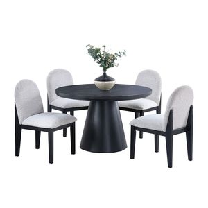 4pc <b>White</b> Finish Fabric <b>Dining</b> <b>Table</b> and 1pc <b>Round</b> <b>Table</b> with Cone Base 5pc <b>Dining</b> Set Featuring Plush Seats and Side Chairs - Product Image 4