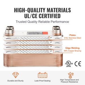 Scambiatore di calore a piastre brasate 5"x12" a 30 piastre in rame/acciaio inossidabile 316L, compatibile acqua-acqua e olio-fluido, nuovo - Product Image 2
