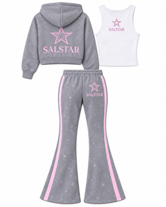 Women’s 3 Piece <b>Velour</b> <b>Tracksuit</b> Set Custom Logo Rhinestone Hoodie Jacket Flare Pants Luxury Casual Sportswear Set - Product Image 4