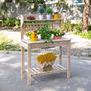 Panca da Giardino in Legno Naturale con Vano Portaoggetti e Tavolo da Lavoro - Product Image 2