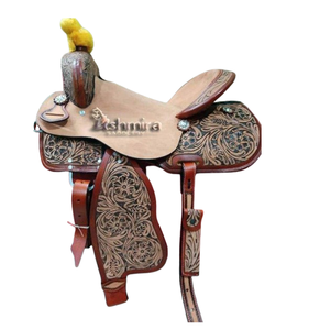 Conjunto de Silla de Montar Western de Cuero Marrón con Herrajes de Acero Inoxidable y Diseño Floral Grabado a Mano, Alta Calidad ASHMIRA EQUESTRIAN - Product Image 1