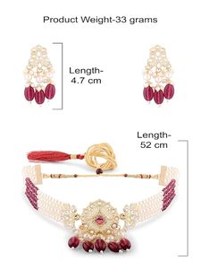 Conjunto de Joyería Kundan Chapado en Oro con Cuentas Verdes, Cristales Blancos, Diseño Floral, Collar y Anillo Étnicos para Boda, para Mujer - Product Image 3