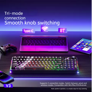 Teclado Mecánico AULA F98 Pro V3 de Tamaño Completo, Retroiluminación RGB Personalizable, USB Inalámbrico, Plug&Play para Juegos con Perilla de Control - Product Image 4