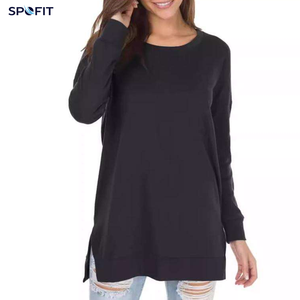 Sudadera de Punto con Cuello Redondo y Manga Larga para Mujer, Marca SPOFIT, Dobladillo Asimétrico, Color Blanco Sólido, Estilo Casual, para Otoño - Product Image 2