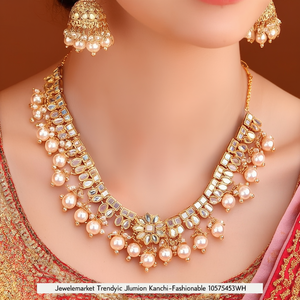สร้อยคอแฟชั่น Jewelemarket รุ่น Trendy Ethnic Jhumki ประดับกระจกและลูกปัด Kanchain รหัสสินค้า 10575453WH - Product Image 3