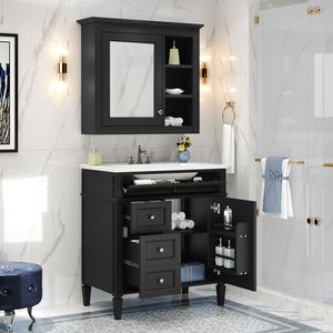 Mobile Bagno Moderno da 76 cm con Lavabo Integrato, 2 Cassetti e Cassetto a Ribalta per Organizzazione e Stoccaggio - Product Image 3