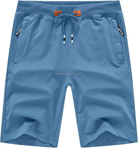 Pantalones cortos cargo rojos para hombre con cintura con cordón y múltiples bolsillos, estilo bermuda informal, tela de algodón de color sólido - Product Image 4