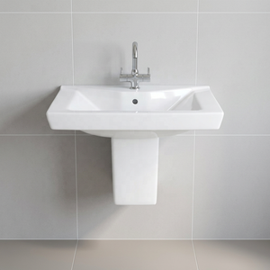 Ceramic Porcelain Water Resistant Rectangle Half Pedestal Wash Basin Sink For Hospital Bathroom - Product Image 5