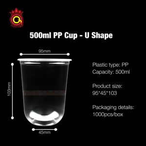 Gobelet en plastique PP jetable transparent en forme de U de 95 mm et 16 oz avec couvercles, personnalisable avec logo QUANG QUAN, pour thé au lait à bulles, café, smoothie - Product Image 4