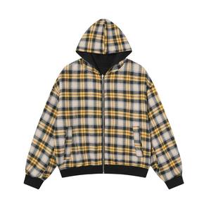Custom Plaid <b>Zip</b> Up Hoodie Men Oversized Full <b>Zip</b> <b>Hooded</b> Jacket Streetwear OEM ODM Wholesale Private Label Casual Fleece Hoodie - Product Image 3