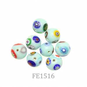 Cuentas de Cristal Murano Millefiori Redondas de 16mm con Base Blanca para la Fabricación de Joyería, Venta al Por Mayor - Product Image 3