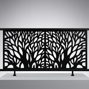 Panneau décoratif moderne en fer noir découpé au laser, motif arbre, pour balustrade de balcon, terrasse, escalier, design extérieur résidentiel, résistant à la rouille - Product Image 5