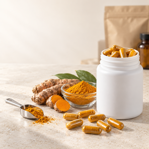 Capsules d'extrait de curcuma, curcumine, chlorophylle, vitamine C, complément alimentaire à base de plantes, qualité alimentaire, contenant en verre, végétarien, toutes saisons - Product Image 3