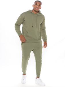 Sweat-shirt à capuche vert olive pour homme, ensemble de survêtement à manches longues, couleur unie, vêtement décontracté avec poches latérales, coupe classique, style automne - Product Image 1