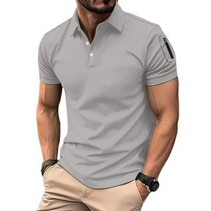 Polo de Manga Corta para Hombre, Corte Ajustado, Color Azul Marino Sólido, Tejido de Poliéster, Estilo Casual, Transpirable, Logotipo en la Manga Izquierda - Product Image 3