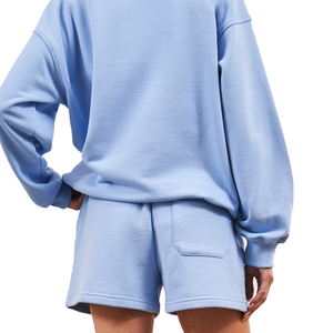 Ensemble de shorts tricotés bleu clair 2 pièces pour femmes, manches longues, col rond, coupe ample, décontracté, pour le printemps et l'été - Product Image 5