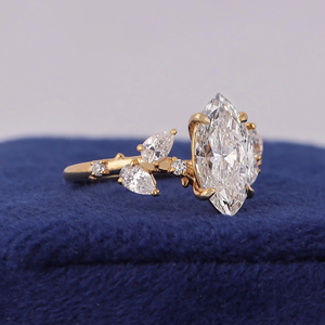 Anillo de cóctel de cristal con corte marquesa para mujer, chapado en oro blanco, diseño de corona vintage, engaste de garras, estilo compromiso - Product Image 4