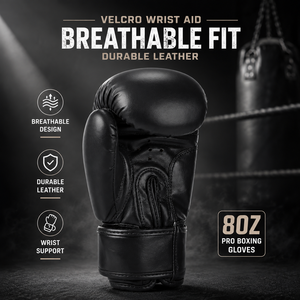 Gants de boxe en cuir 8oz vert et noir, gants d'entraînement avec sangle de poignet réglable en velcro, taille universelle S pour la boxe - Product Image 3