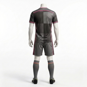 Custom Dark Gray Pink Trim Soccer Uniform Set <b>Short</b> Sleeve <b>Football</b> Jersey <b>Shorts</b> <b>Socks</b> - Product Image 3