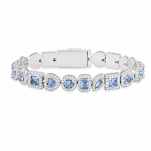 Bracelet tennis de luxe en moissanite bleu clair, en argent sterling 925, avec halo multi-formes, bijoux fins - Product Image 3