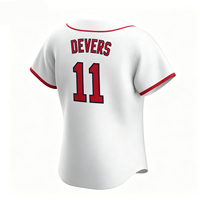 Maillot de baseball blanc à manches courtes avec logo brodé, bordure rouge, boutons sur le devant, unisexe, adulte, coupe classique