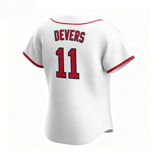 Camiseta de Béisbol Blanca de Manga Corta con Logotipo Bordado, Ribete Rojo, Cierre de Botones, Unisex, Corte Regular para Adultos - Product Image 4