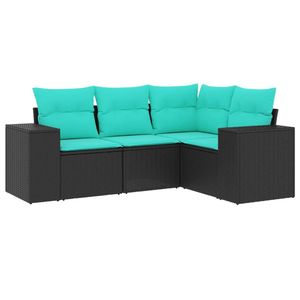 4-Piece <b>Black</b> Poly Rattan Patio <b>Sofa</b> Set with <b>Cushions</b> Stylish Outdoor Furniture - Product Image 2