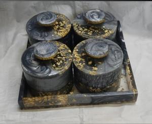 Ensemble de pots de rangement en résine, ronds, beiges, à motifs floraux, décoration d'intérieur, artisanat artistique, écologiques, empilables, résistants à la chaleur, emballage cadeau artisanal - Product Image 3