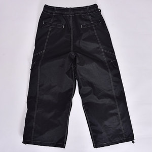 Unisex Black Snow Pants with <b>White</b> Contrast Stitching Baggy Fit <b>Cargo</b> Style for Winter Streetwear - Product Image 1