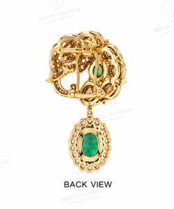 Premium <b>Elephant</b> Emerald Pendant Silver Brooch Pave Diamond Polki Accent Hanging Drop Royal Heritage Fine Jewelry Handcrafted - Product Image 5