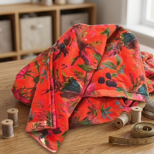 Velvet Bird Print Yards Coral Orange Velvet Fabric Upholstery Bag lampshade Curtain Cushion Cover And Home Decor - Product Image 6