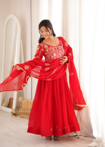 Heavy Blooming Georgette Sequence Anarkali Gown Suit With Stitched Micro Cotton Pant And Matching Printed Dupatta HTU <b>70</b> - Product Image 4