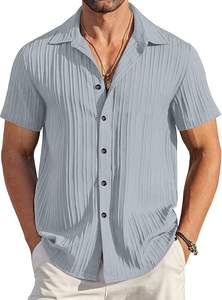 Chemise de plage plissée texturée pour homme à manches courtes, respirante, à rayures verticales, décontractée, boutonnée, pour l'été - Product Image 6
