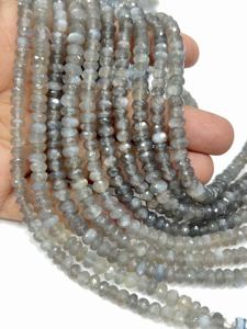 Cuentas de piedras preciosas para la elaboración de joyas, piedra lunar gris natural AAA, cuentas facetadas tipo rondel de 8 mm, hilo de 8 pulgadas. - Product Image 2