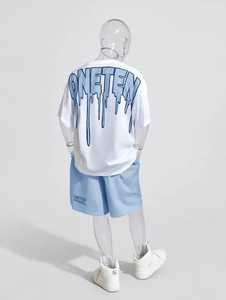 Camiseta Blanca Extra Grande para Hombre ONETEN con Logotipo Azul que Cae como Gota en la Espalda, Camiseta de Manga Corta Estilo Urbano, Jersey de Algodón con Cuello Redondo - Product Image 1