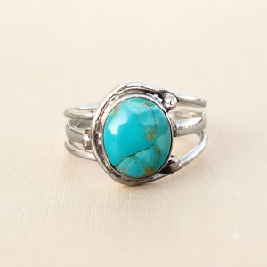 Mohave <b>Turquoise</b> Gemstone <b>Ring</b> 925 Silver Bezel Setting Bohemian Style Unisex Everyday Wear Gold Plated And Rose Gold Plated - Product Image 1