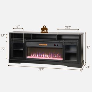 Mobile TV con Camino Elettrico Nero per TV fino a 80 Pollici, Console TV con Vano Aperto e Armadietti Laterali - Product Image 3