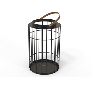 <b>Black</b> Metal Wire <b>Lantern</b> with Leather Handle for Home Decoration - Product Image 1