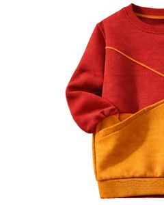 Sweat-shirt pour femme personnalisé en rouge et jaune moutarde, en molleton doux, col rond, décontracté, pull d'hiver avec détails brodés - Product Image 3
