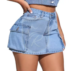 Jupe en jean pour femme respirante, écologique, séchage rapide, décontractée, automne, délavée, taille mi-haute, coupe droite, ajustement régulier, boutons simples - Product Image 2