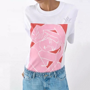 เสื้อยืดผู้หญิงสีขาวลายกราฟิกนามธรรม แขนสั้น คอกลม ผ้าฝ้าย 100% ทรงหลวม สวมใส่สบาย พิมพ์ลายฤดูร้อน - Product Image 6