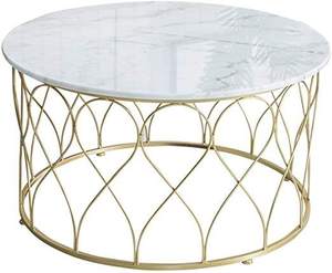 Mesa de Centro Redonda de Mármol con Base Artística de Metal Dorado, Mesa de Centro Moderna y Lujosa para Sala de Estar, Hotel o Salón - Product Image 3